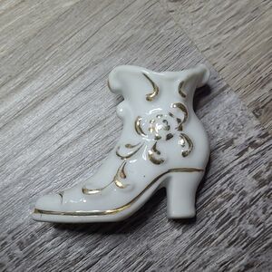 White and Gold Heeled Boots with Vintage Design